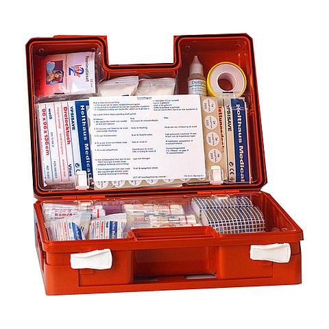 19110024 First Aid Kit First aid kit in plastic container. Container fitted with wall bracket. First aid kit container suitable for mechanical workshops.